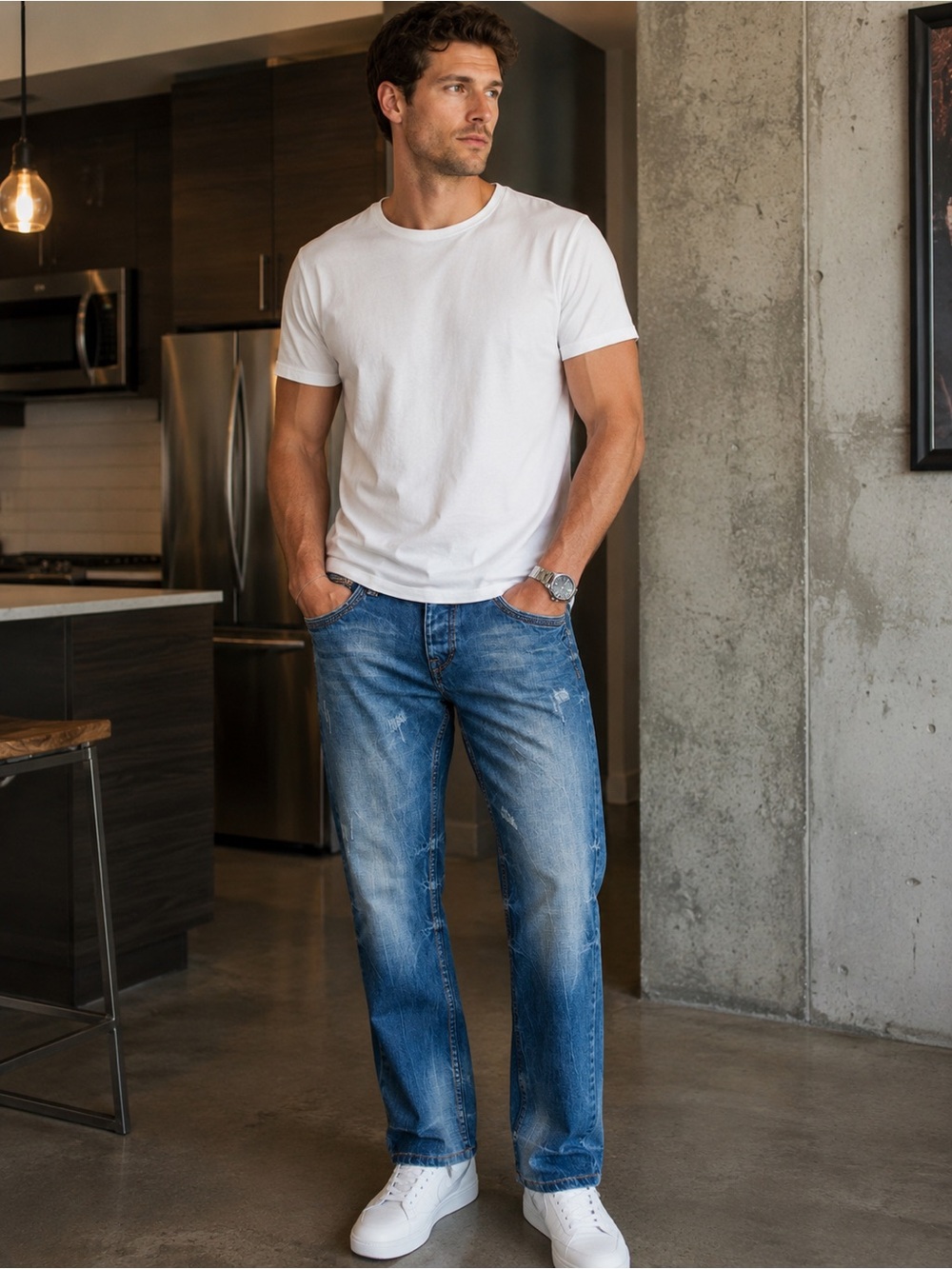 Diesel Italian Denim Blue Distressed Straight-Leg Jeans